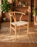 Silla Trama de madera de haya con asiento de cuerda tejida, color natural