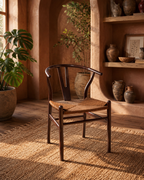 Silla Trama Mix de madera de haya con asiento de cuerda tejida, color chocolate