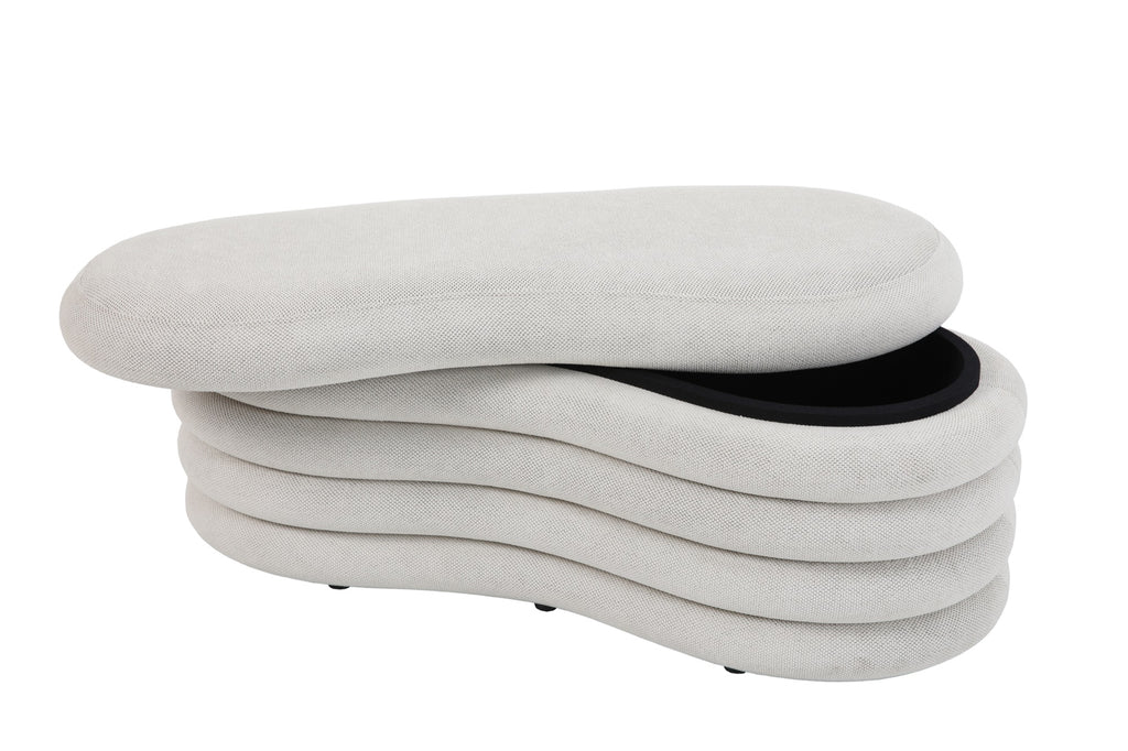 Banco Myco tapizado en poly-linen con asiento de guardado